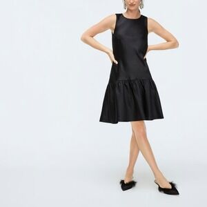 H&M Black Satin Peplum Shift Dress Sleeveless Crew Neck Size 6